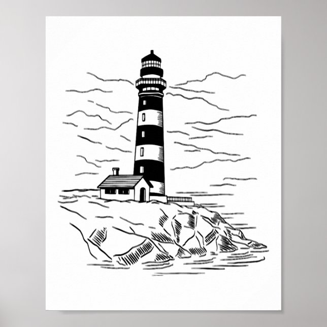 Affiche Maison de bord de mer phare Voile Mer Plage Bateau (Devant)