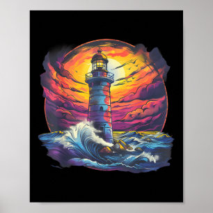 Affiche Maison de bord de mer voile phare bateau plage