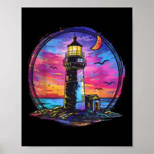 Affiche Maison de bord de mer voile phare bateau plage