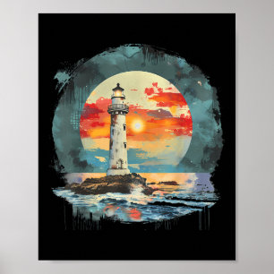 Affiche Maison de bord de mer voile phare bateau plage