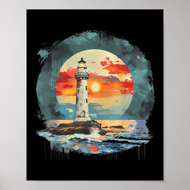 Affiche Maison de bord de mer voile phare bateau plage (Devant)