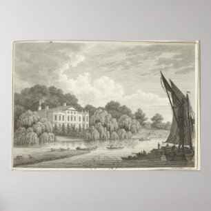 Affiche Maison de campagne avec le lac et les bateaux
