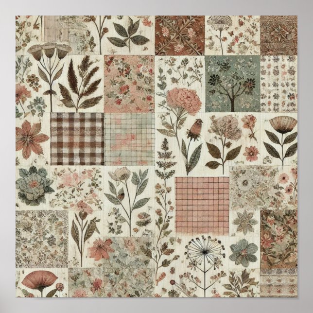 Affiche Maison de campagne rustique vert sauge patchwork q (Devant)
