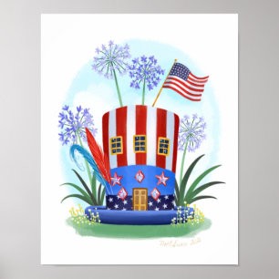 Affiche Maison de Casquettes rouge blanc et bleu Imprimer