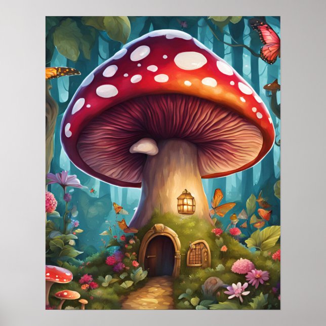 Affiche Maison de champignon magique de la forêt enchantée (Devant)