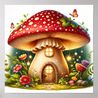 Affiche Maison de champignons enchantée Magique Cottage