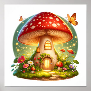 Affiche Maison de champignons enchantée Magique Cottage En