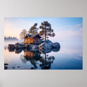 Affiche Maison De Cottage Sur Le Lac Serene Paysage