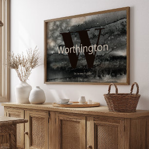 Affiche Maison de famille rustique nom de famille aquarell