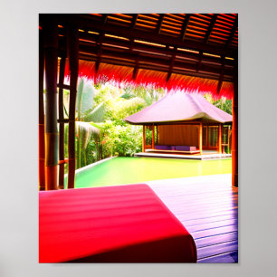 Affiche Maison de fée enneigée rouge blanc ajouter une aff