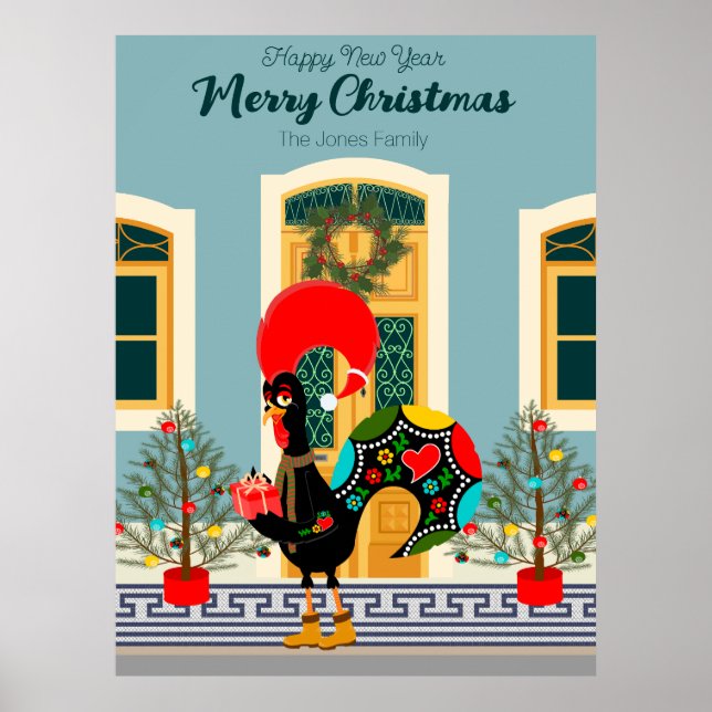 Affiche Maison de Noël portugaise avec Rooster Salutations (Devant)