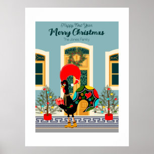 Affiche Maison de Noël portugaise avec Rooster Salutations