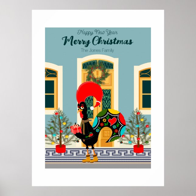 Affiche Maison de Noël portugaise avec Rooster Salutations (Devant)