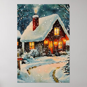 Affiche Maison de Noël Vintage Nostalgique
