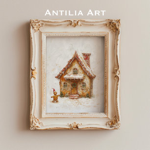 Affiche Maison de pain d'épices Peinture de Noël Whimsical