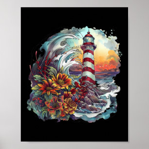 Affiche Maison de phare Maison au bord de la mer Voile Bat