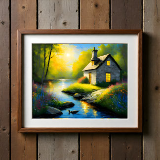 Affiche Maison de pierre sur la rivière 2