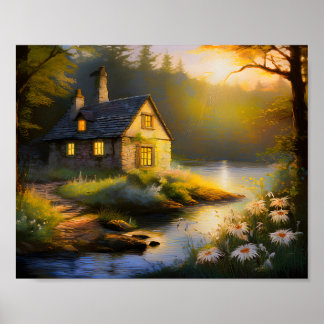 Affiche Maison de pierre sur la rivière 4