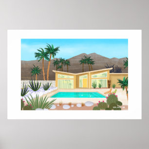 Affiche Maison de Piscine Moderne Milieu de Siècle Grande