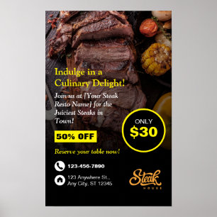 Affiche Maison de steak, Resto de steak, Flyer de restaura