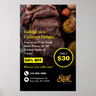 Affiche Maison de Steak, Resto de Steak, Flyer de Restaura