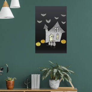 Affiche Maison d'Halloween, Chats noirs, Chats, Chauves-so