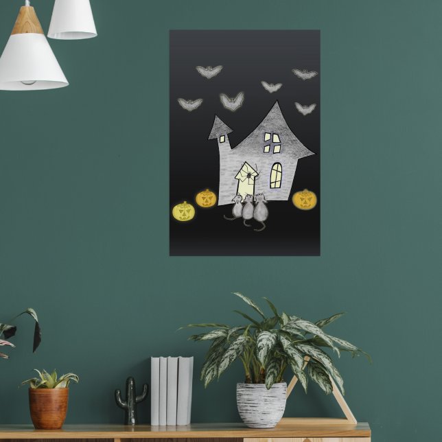 Affiche Maison d'Halloween, Chats noirs, Chats, Chauves-so (Salon 1)