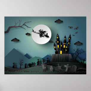 Affiche Maison d'Halloween de Papercut, Sorcière, Scène de