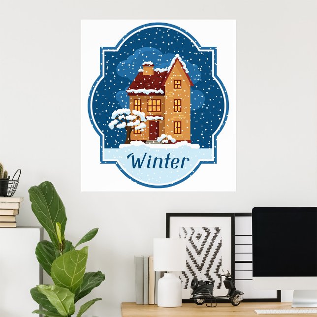 Affiche Maison D'Hiver Dans La Neige (Créateur téléchargé)