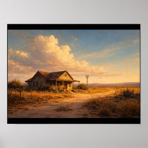 Affiche Maison en bois abandonnée sous un vaste ciel