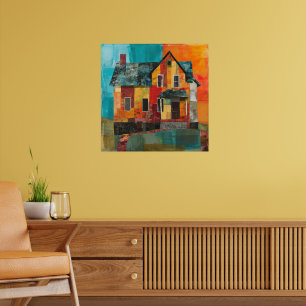 Affiche Maison en collage de pièces et de textures