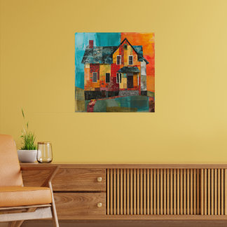 Affiche Maison en collage de pièces et de textures