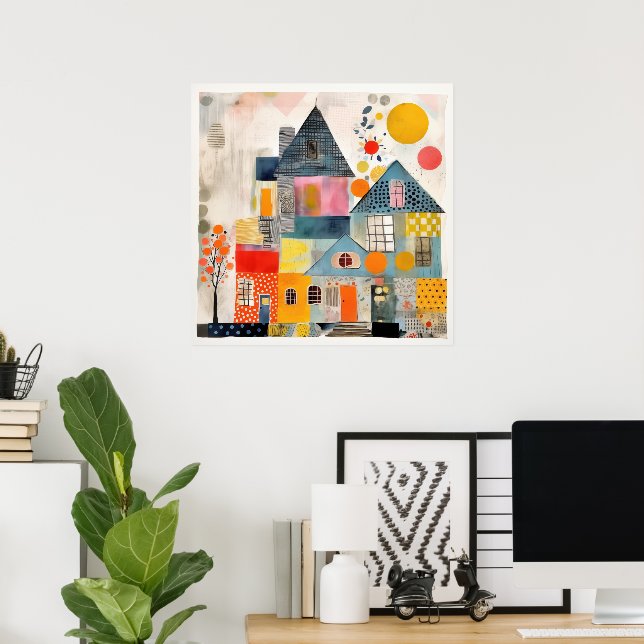 Affiche Maison en collage de pièces et de textures (Bureau à domicile)
