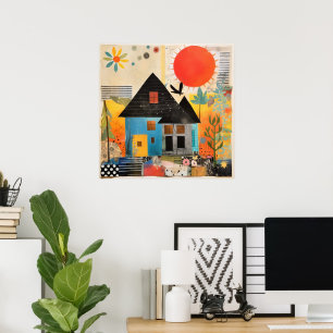 Affiche Maison en collage de pièces et de textures