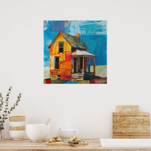 Affiche Maison en collage de pièces et de textures