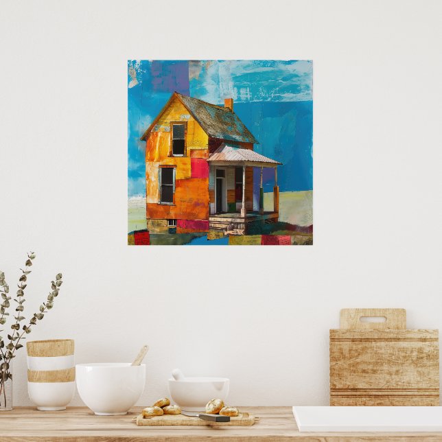 Affiche Maison en collage de pièces et de textures (Cuisine)