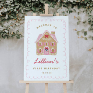 Affiche Maison en pain d'épice rose Préppy pour un anniver