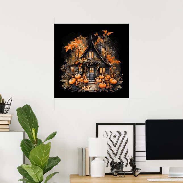 Affiche Maison hantée avec Halloween Citrouille (Bureau à domicile)