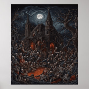 Affiche Maison hantée Halloween Zombie Se réunir