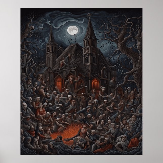 Affiche Maison hantée Halloween Zombie Se réunir (Devant)