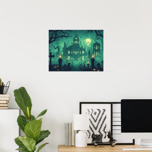 Affiche Maison hantée sous la lumière de la lune (Bureau à domicile)