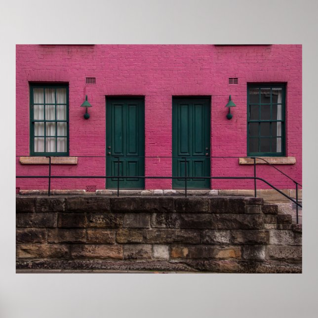 AFFICHE MAISON ROSE AVEC DEUX PORTES (Devant)