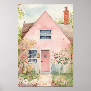 Affiche Maison rose jolie