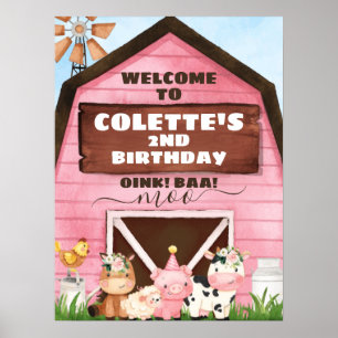 Affiche Maison rose Oink Baa Moo Ferme Anniversaire Bienve