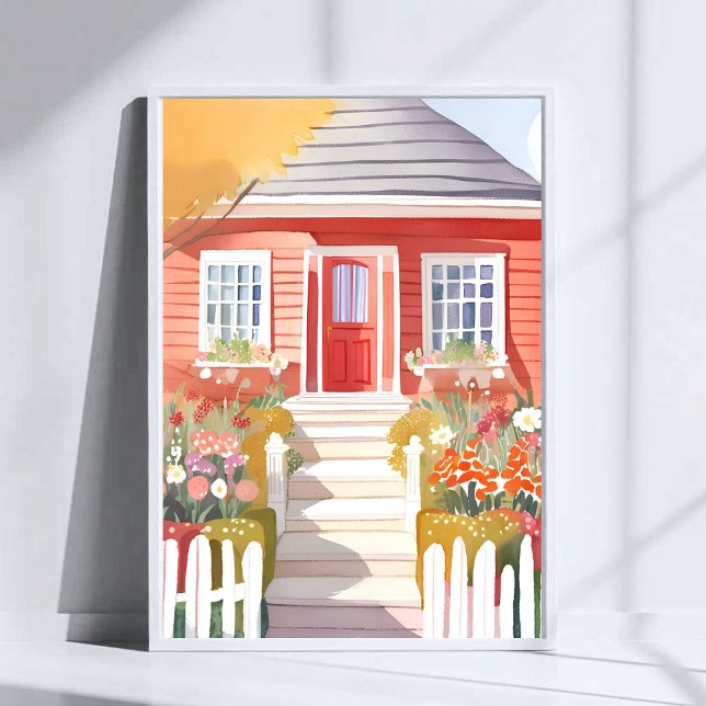 Affiche Maison Rouge | Jolie Peinture Aquarelle (Créateur téléchargé)