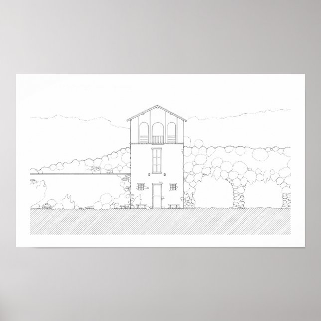 Affiche Maison rustique simple dessin moderne noir et blan (Devant)
