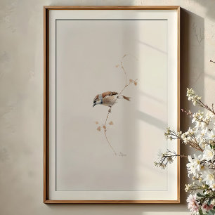 Affiche Maison sereine Moineau Art aquarelle