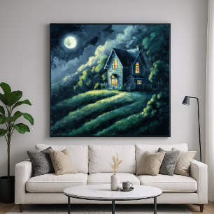 Affiche Maison sur Monlit Hill - Style impressionnisme