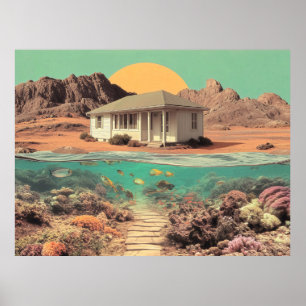 Affiche Maison surréaliste du désert avec récif sous-marin