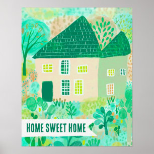 Affiche MAISON SWEET HOME Maison personnalisée Jardin Illu